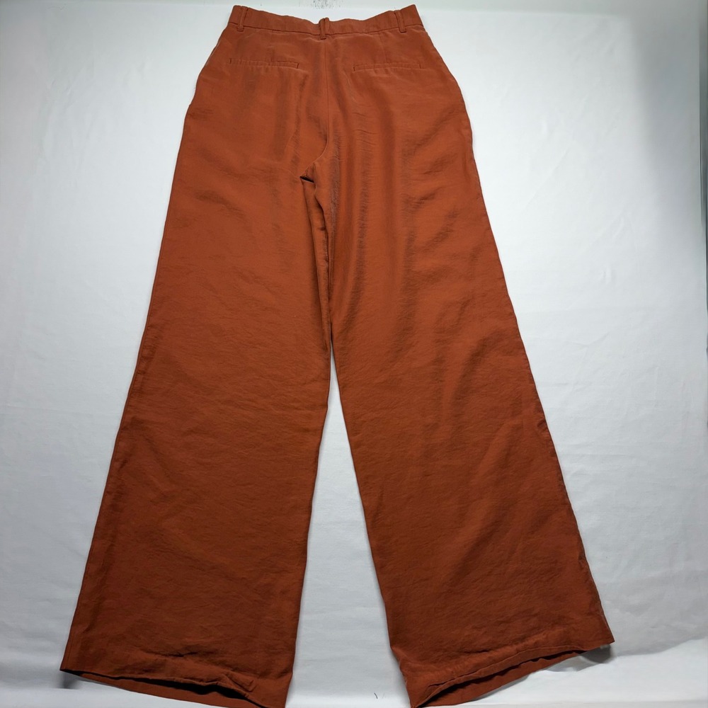 Zara High Waisted Wide Leg Trousers Rust Womens M Pleated Palazzo Pants - Picture 5 of 9